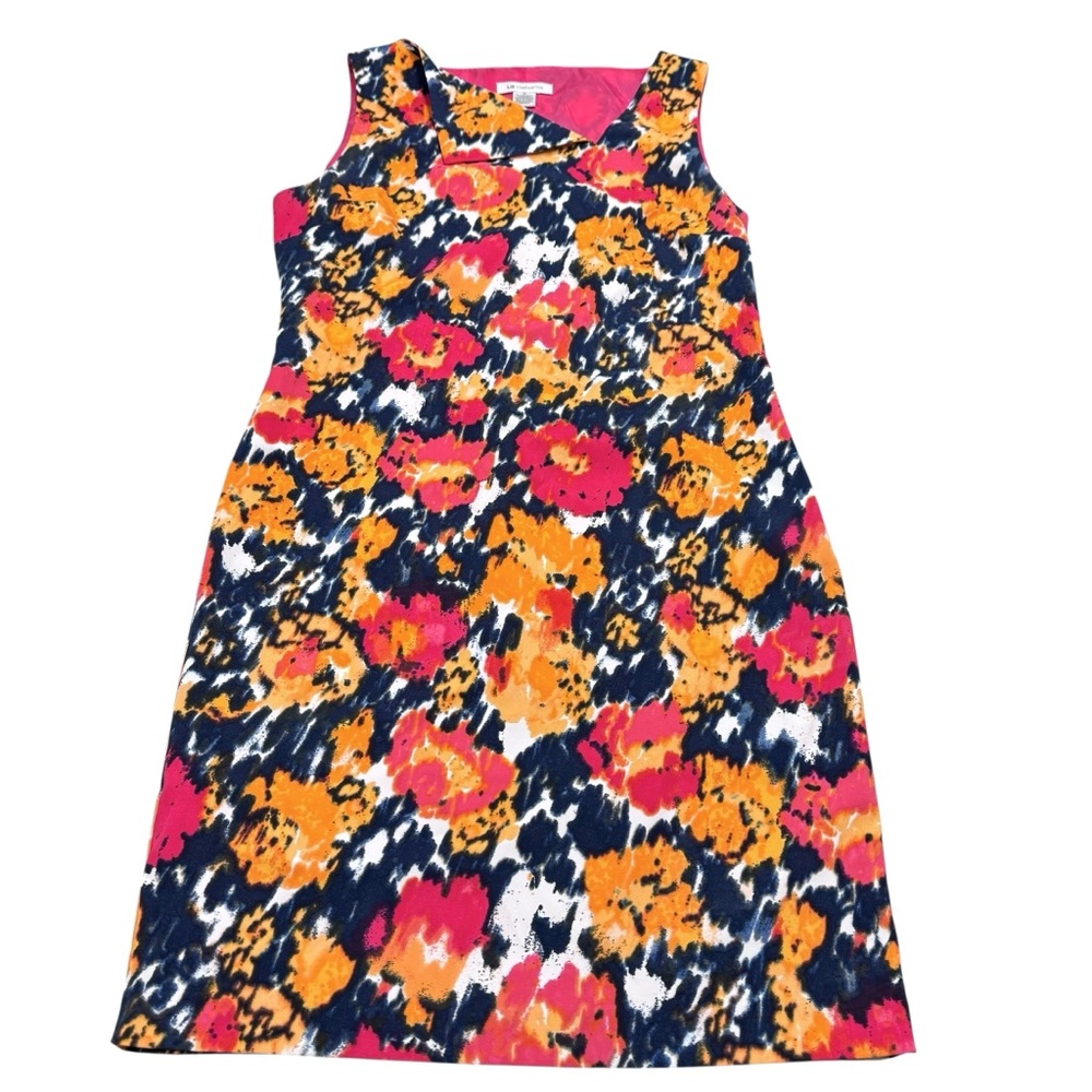 Liz Claiborne Shift Dress Orange Pink Sleeveless Sundress‎ Floral Print Office